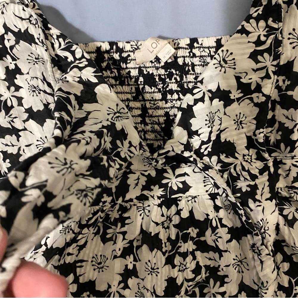 LOFT - Women’s Floral Square-Neck Peplum Top in Black and Cream - Picture 3 of 7